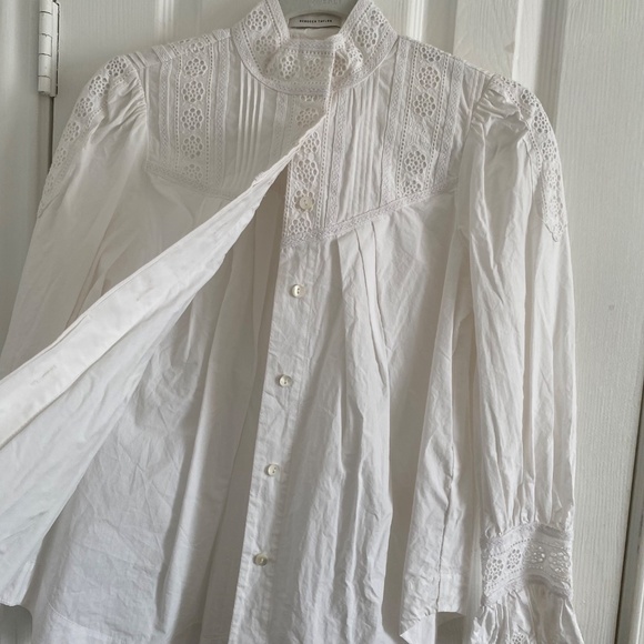 Rebecca Taylor Poplin Lace Trim Top - Picture 6 of 12